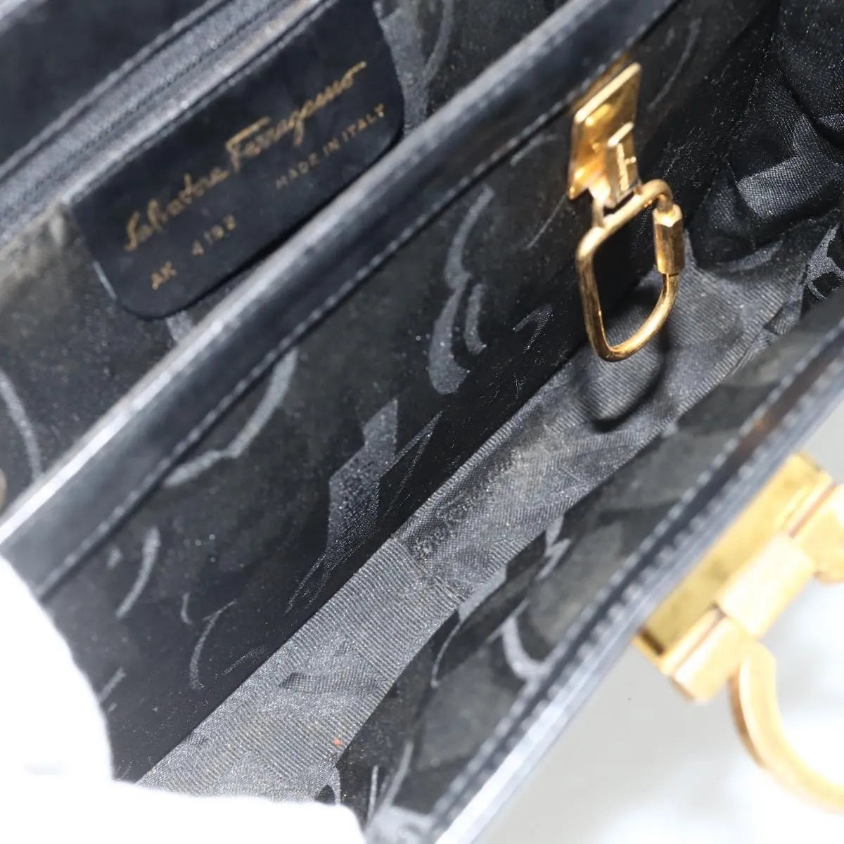 Salvatore Ferragamo Gancini Leather, Black, Leather, Handbag