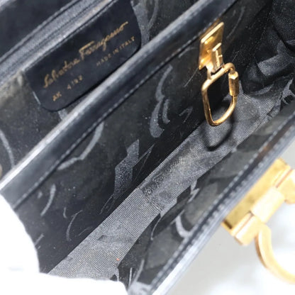 Salvatore Ferragamo Gancini Leather, Black, Leather, Handbag
