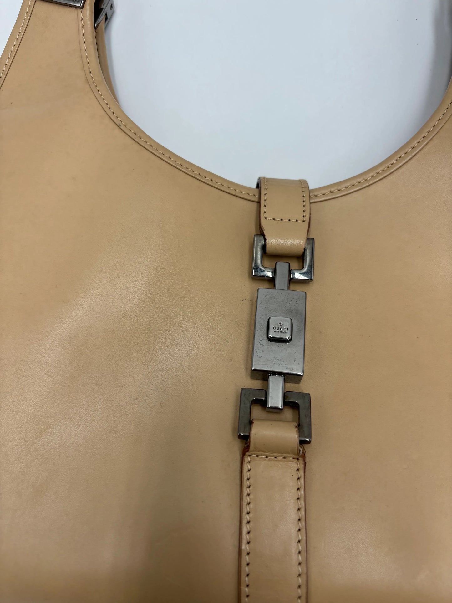 Gucci Vintage Jackie Leather, Beige, Leather, Handbag