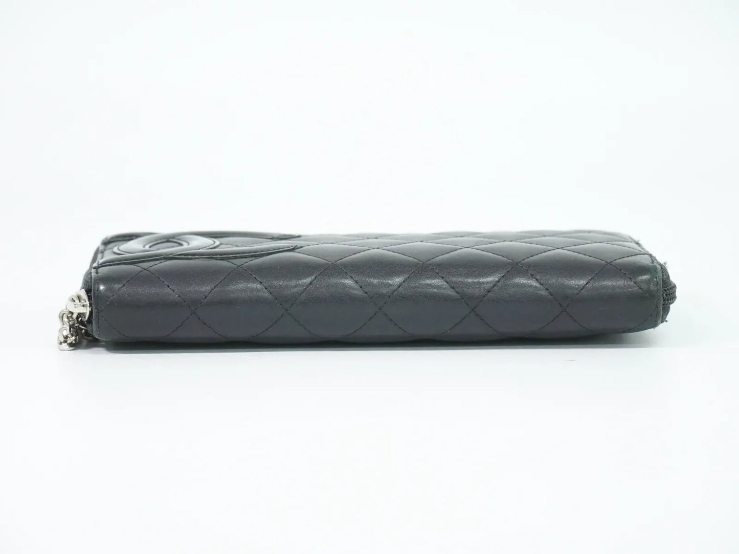 Chanel Cambon Zip Around Quilted Lambskin, Black, Leather, Wallet