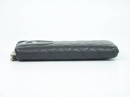 Chanel Cambon Zip Around Quilted Lambskin, Black, Leather, Wallet
