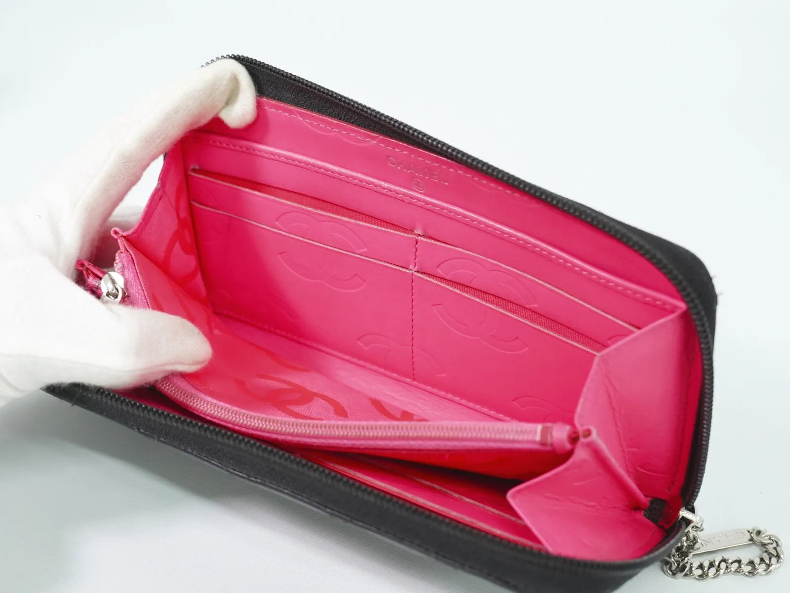 Chanel Cambon Zip Around Quilted Lambskin, Black, Leather, Wallet