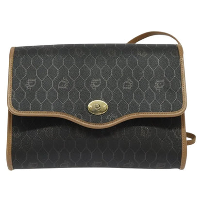 Christian Dior Vintage Honeycomb Flap Coated Canvas, Black, Canvas, Shoulder Bag