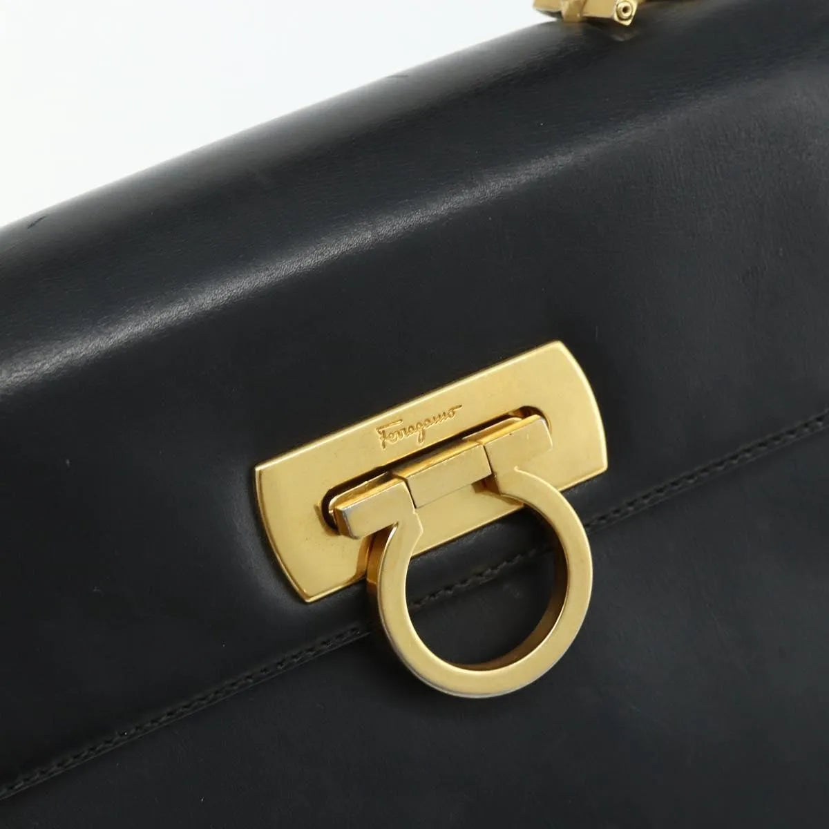 Salvatore Ferragamo Gancini Leather, Black, Leather, Handbag