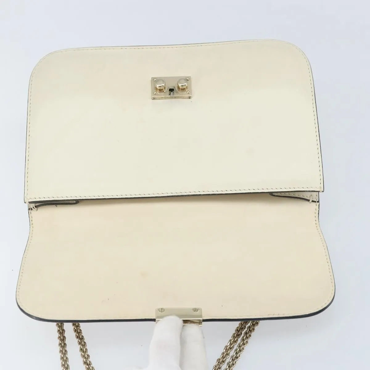 Valentino Garavani Glam Lock Leather, White, Leather, Shoulder Bag