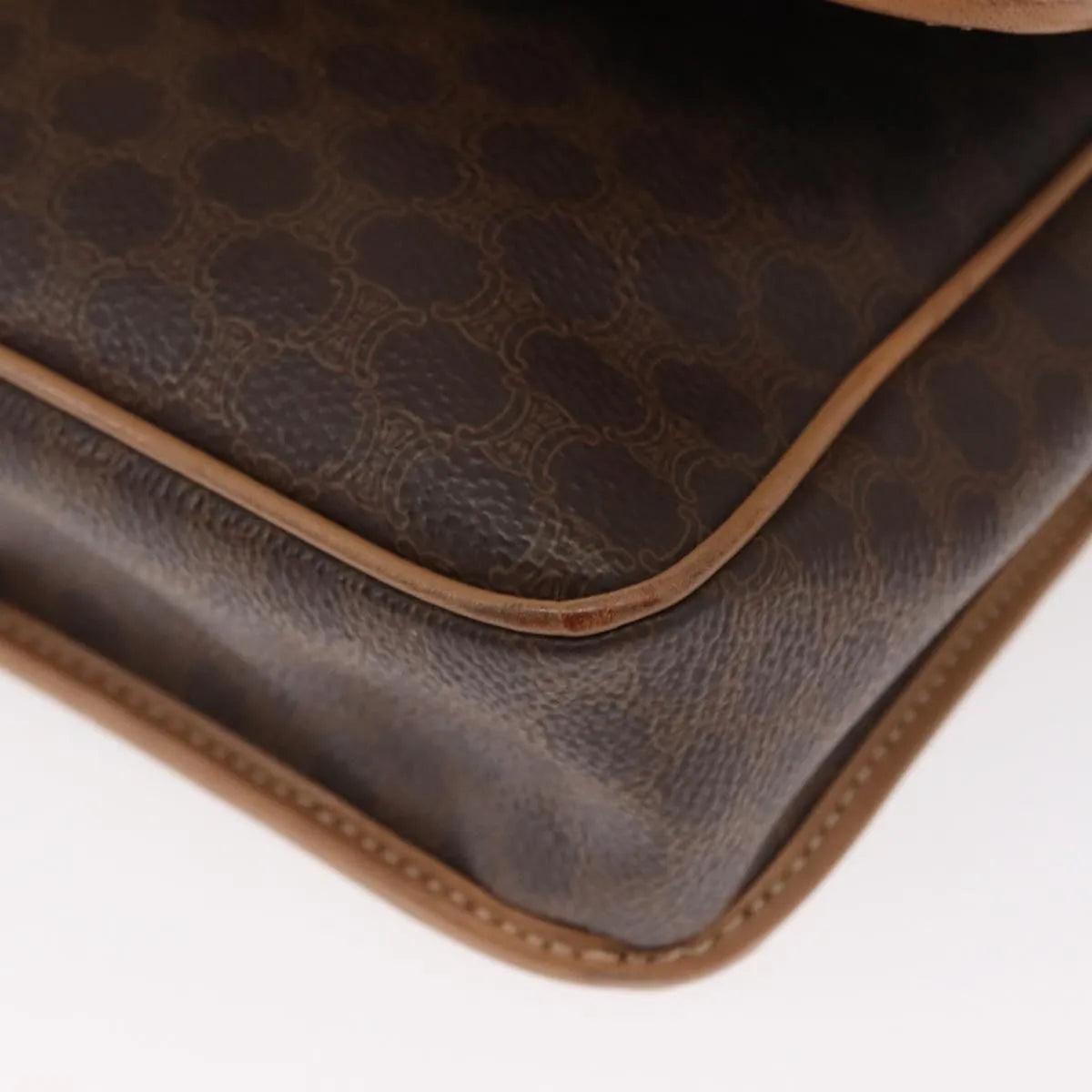 Celine Vintage Macadam Circle Logo Canvas and Leather, Brown, Canvas, Shoulder Bag