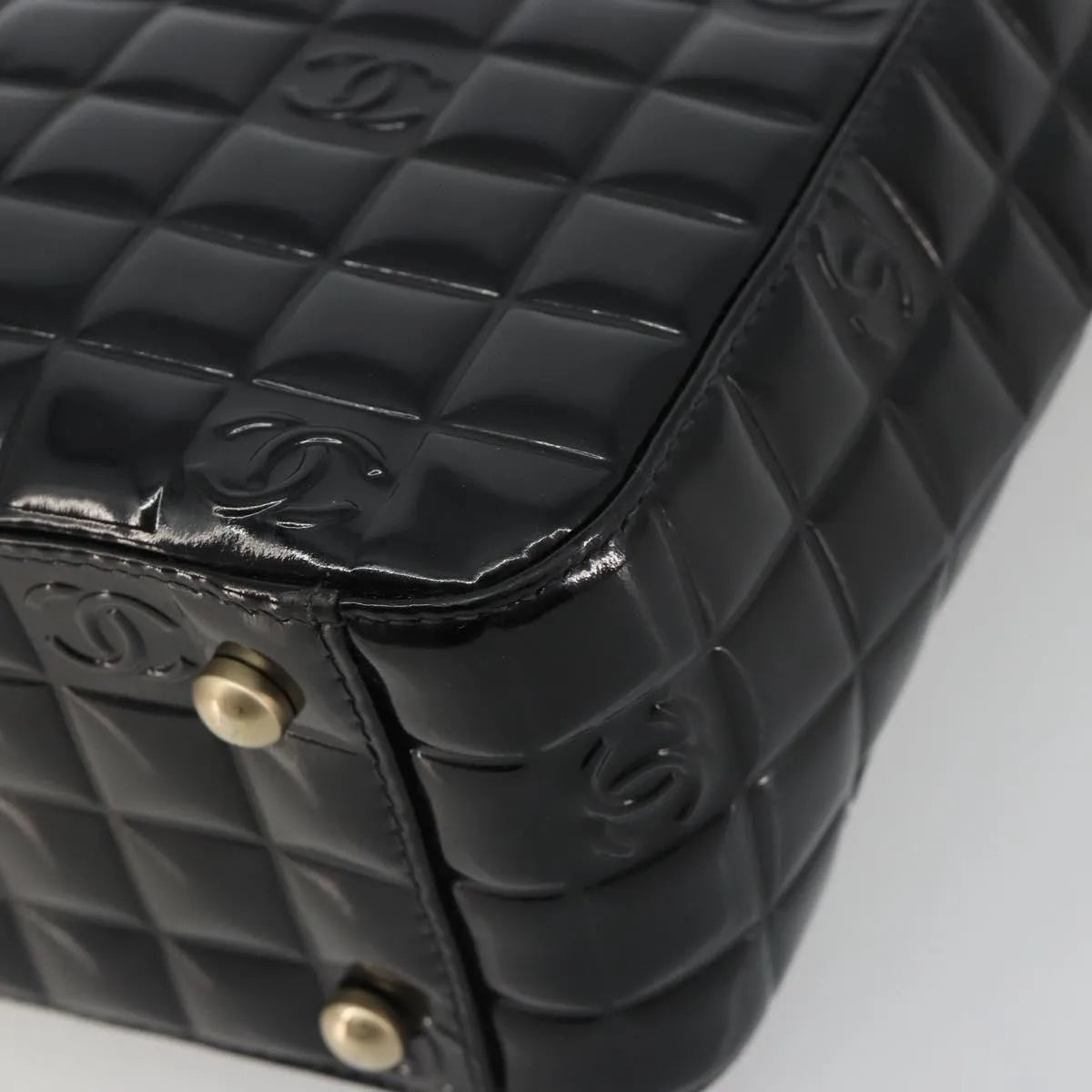 Chanel Chocolate Bar CC Tote Quilted Patent, Black, Patent Leather, Tote Bag