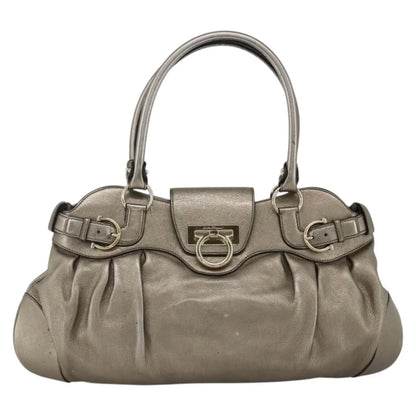 Salvatore Ferragamo Gancini Leather, Silver, Leather, Handbag