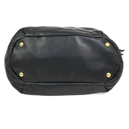 Prada Bow Tie Pleated Tote Leather, Black, Leather, Shoulder Bag