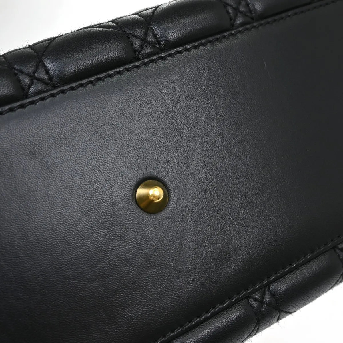Christian Dior Vintage Lady Dior Cannage Quilt Lambskin, Black, Leather, Handbag