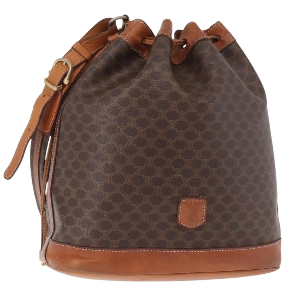 Celine Macadam Bucket Bag Canvas and Leather, Brown, PVC, Crossbody Bag