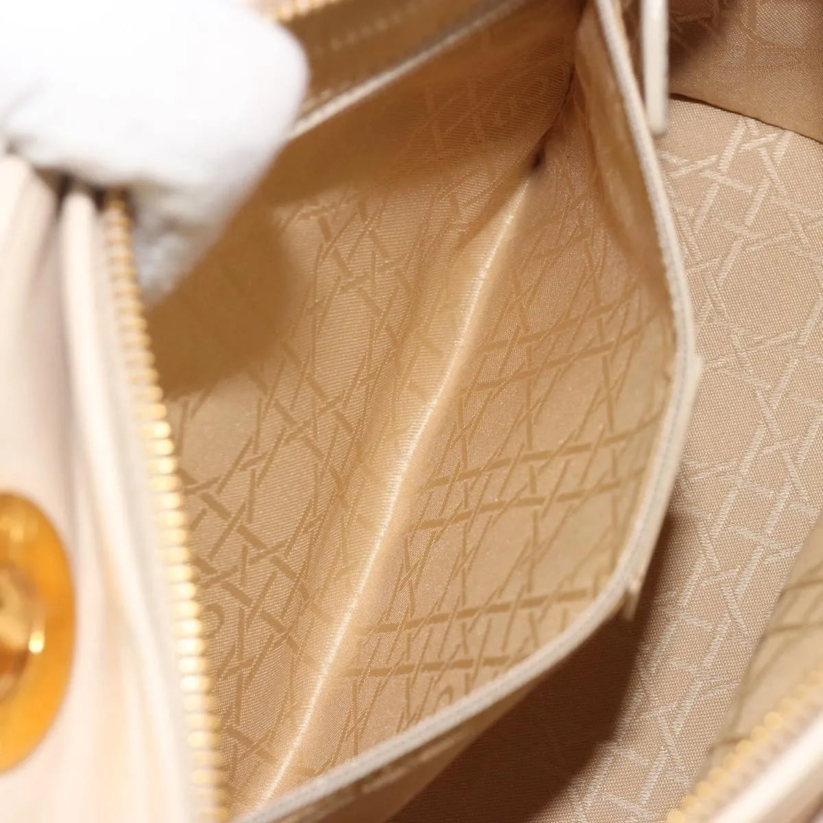 Christian Dior Lady Dior Cannage Quilt Lambskin, White, Leather, Handbag