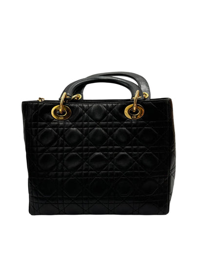 Christian Dior Vintage Lady Dior Leather, Black, Leather, Handbag