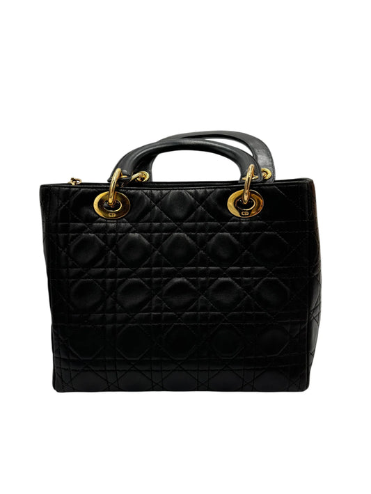 Christian Dior Vintage Lady Dior Leather, Black, Leather, Handbag
