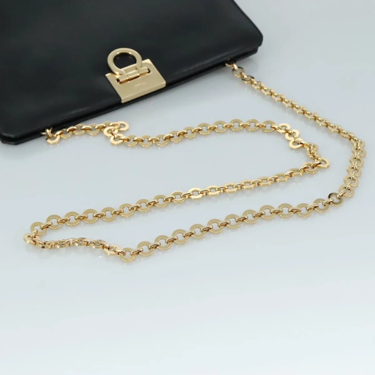 Salvatore Ferragamo Vintage Gancini Chain Leather, Black, Leather, Shoulder Bag