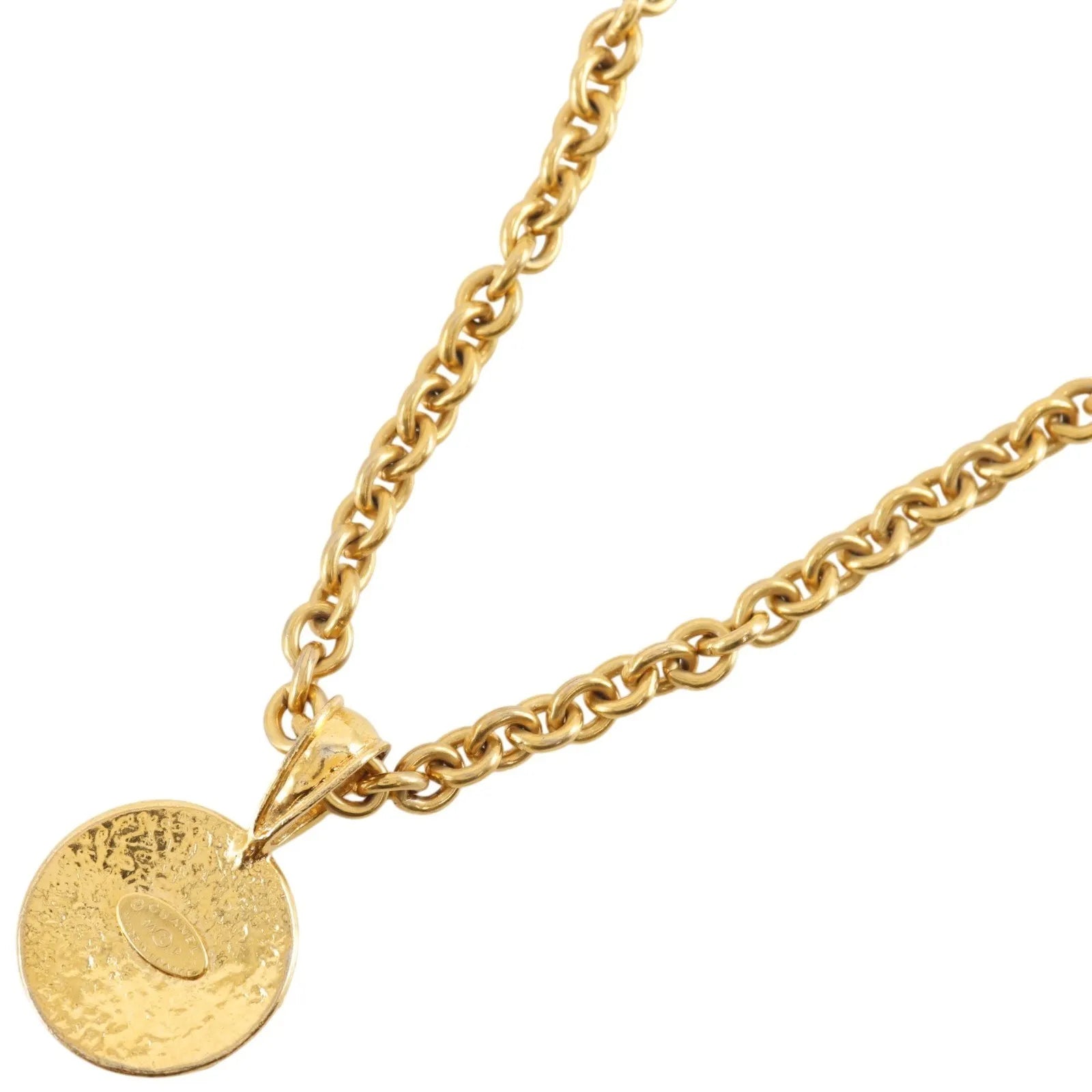 Chanel Vintage CC Round Pendant Long Metal, Gold, Gold Plated, Necklace