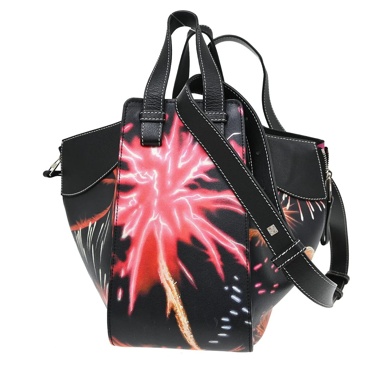Loewe Hammock Printed Leather, Black, Leather, Handbag