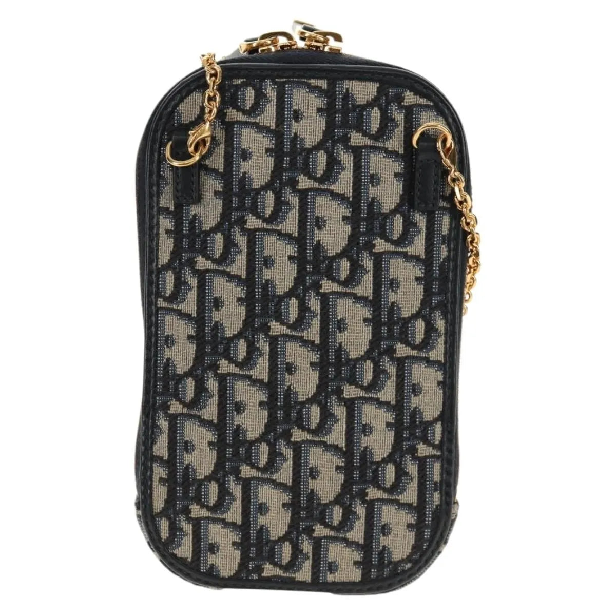Christian Dior 30 Montaigne Phone Holder on Chain Oblique Canvas, Navy, Canvas, Clutch