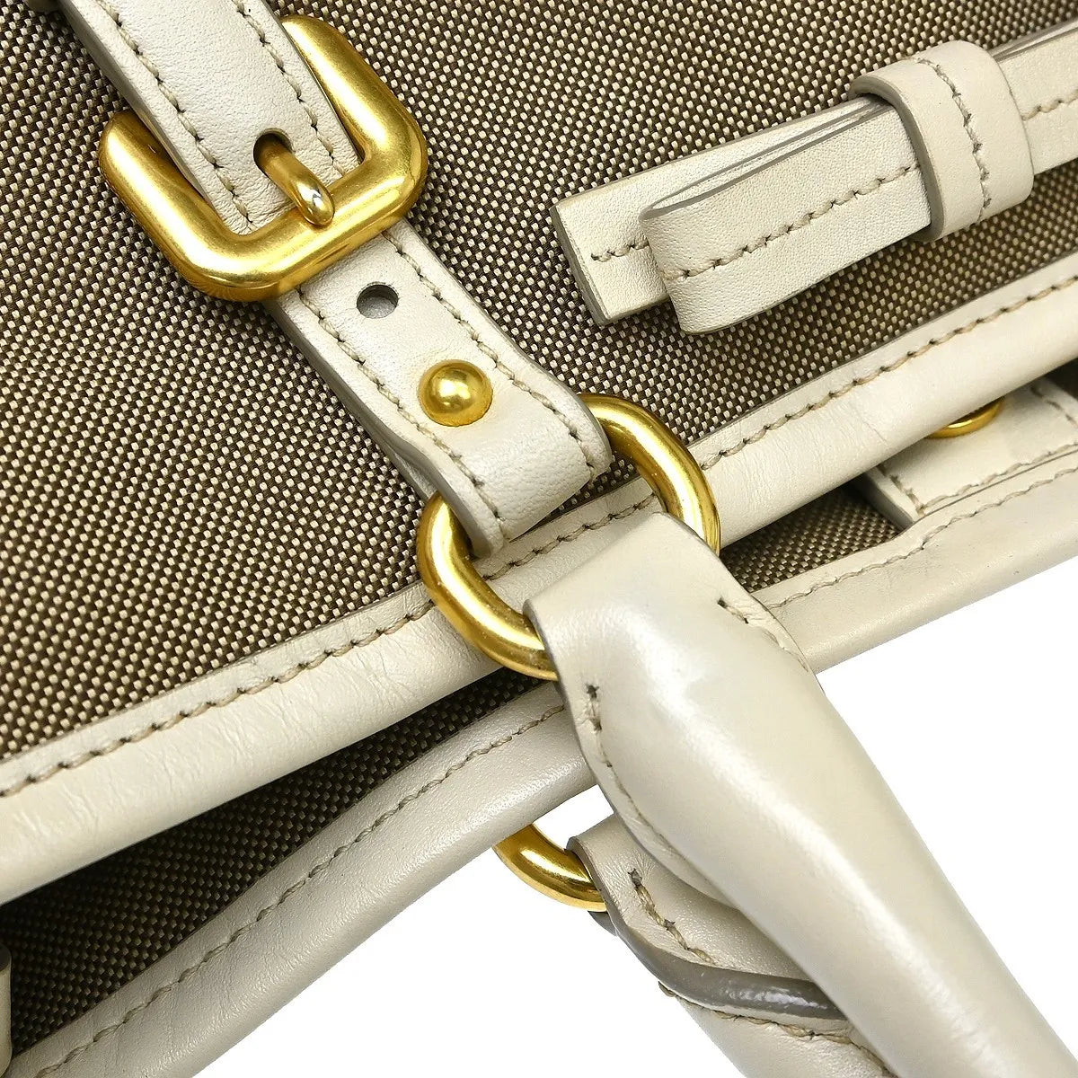 Prada Open Tote Canvas with Leather, Beige, Canvas, Handbag