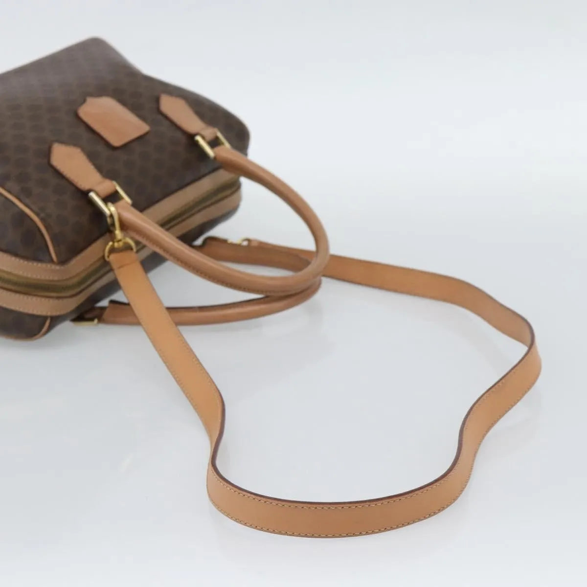 Celine Vintage Macadam Boston Canvas and Leather, Brown, PVC, Handbag