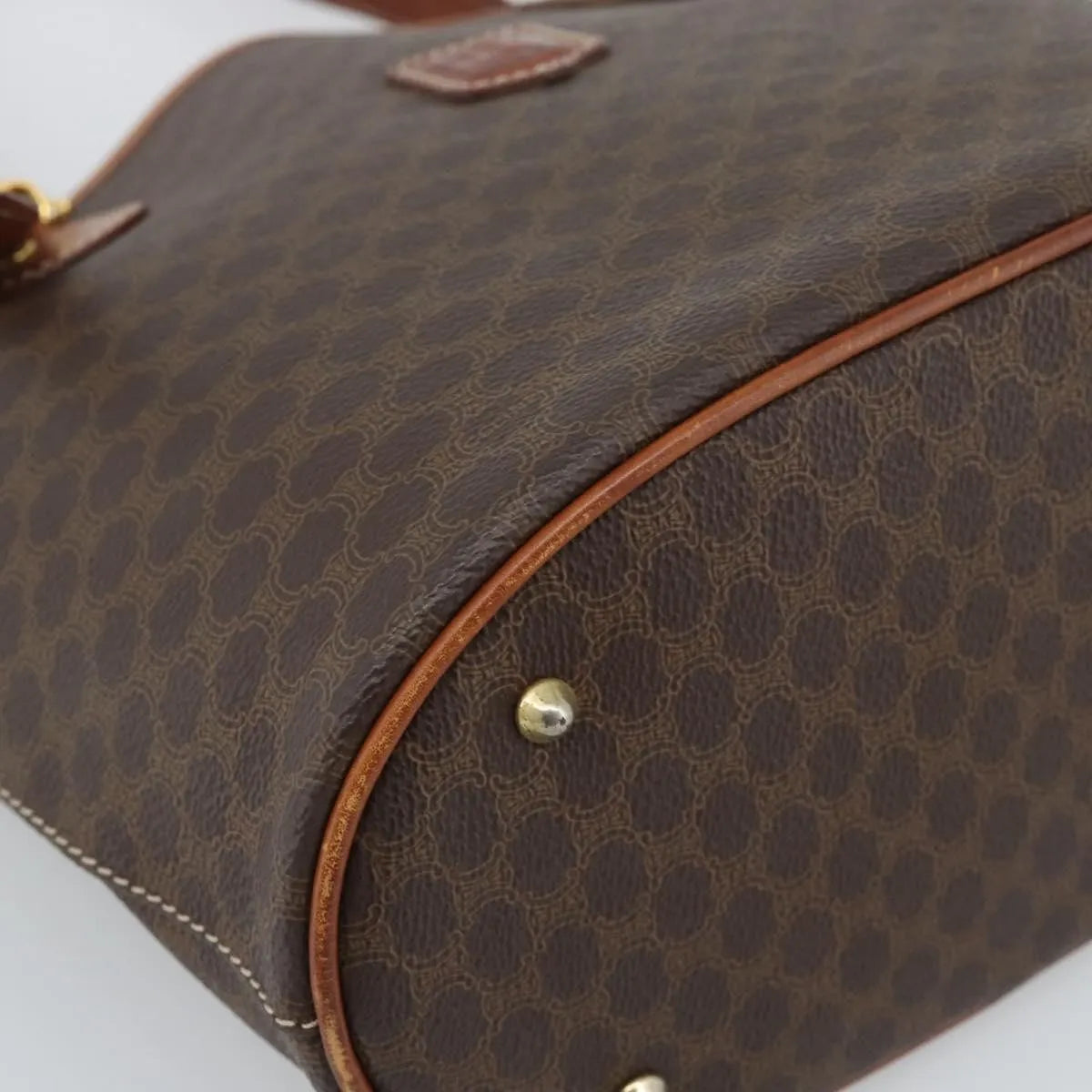Celine Vintage Macadam Canvas and Leather, Brown, Canvas, Tote Bag