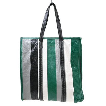 Balenciaga Bazar Convertible Tote Striped Leather, Green, Leather, Tote Bag