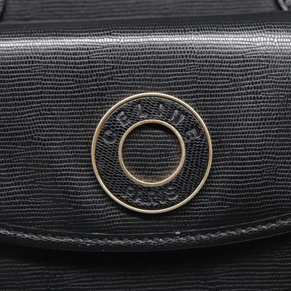 Celine Circle Logo Leather, Black, Leather, Handbag