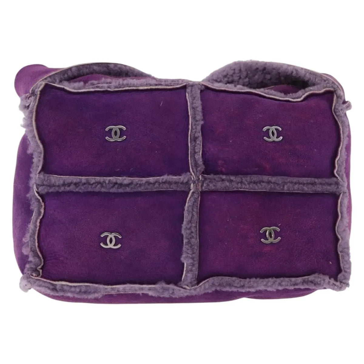 Chanel CC Logo Shearling and Suede, Purple, Suede, Shoulder Bag