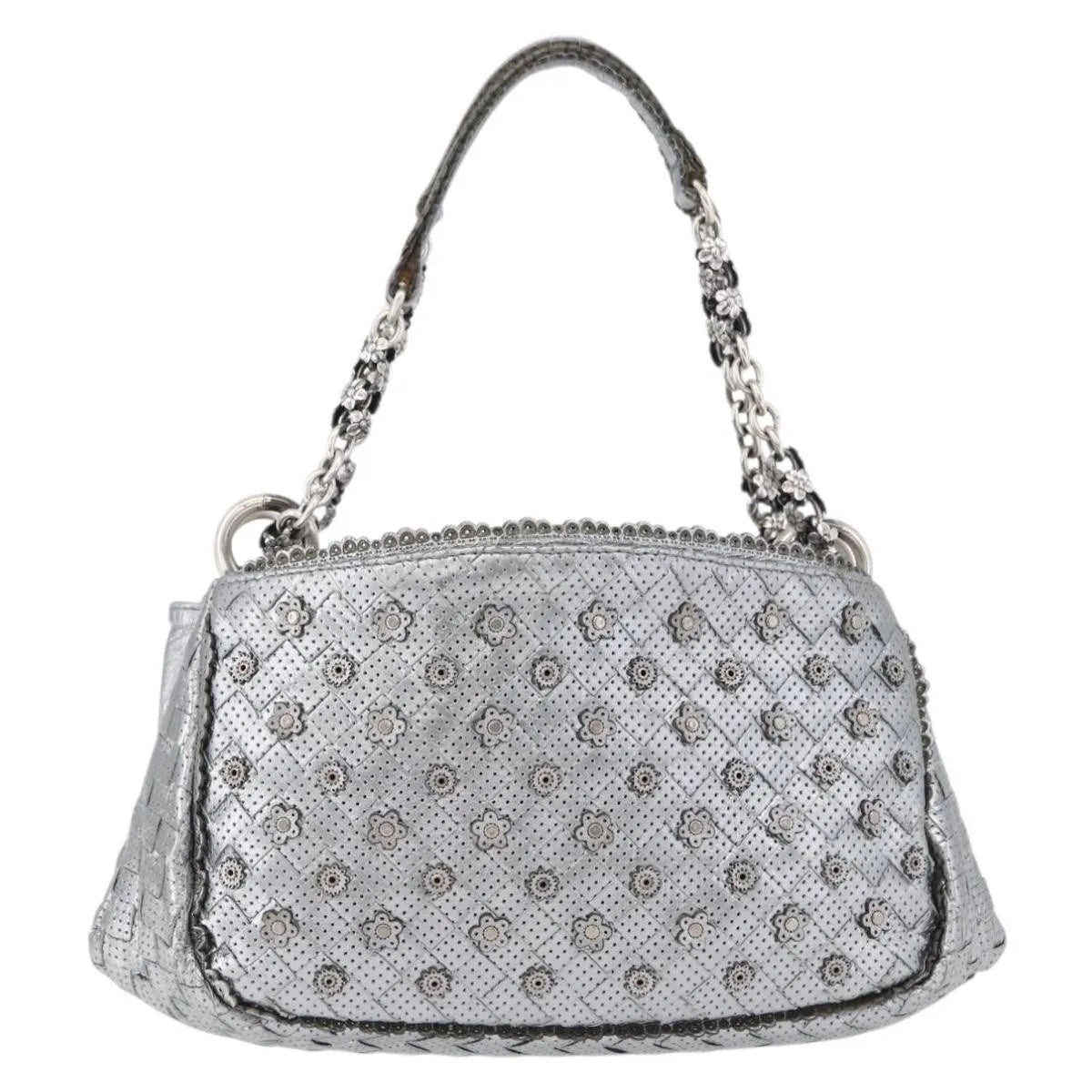 Bottega Veneta Intrecciato Shoulder Leather, Silver, Leather, Shoulder Bag