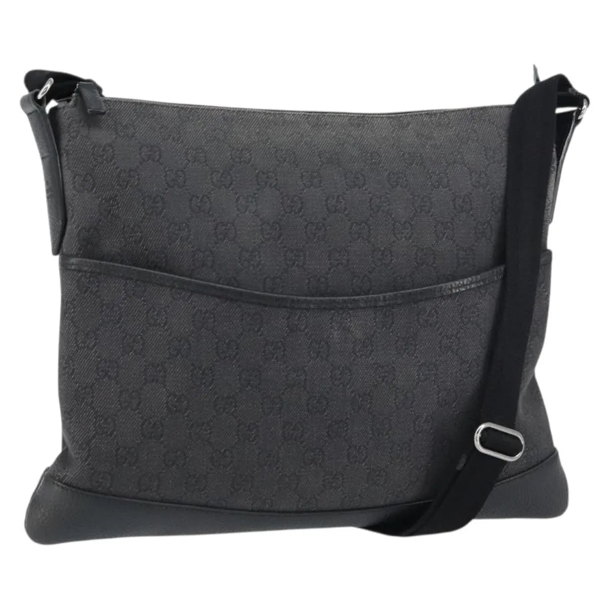 Gucci Zip Messenger GG Canvas with Perforated Leather, Black, Canvas, Shoulder Bag