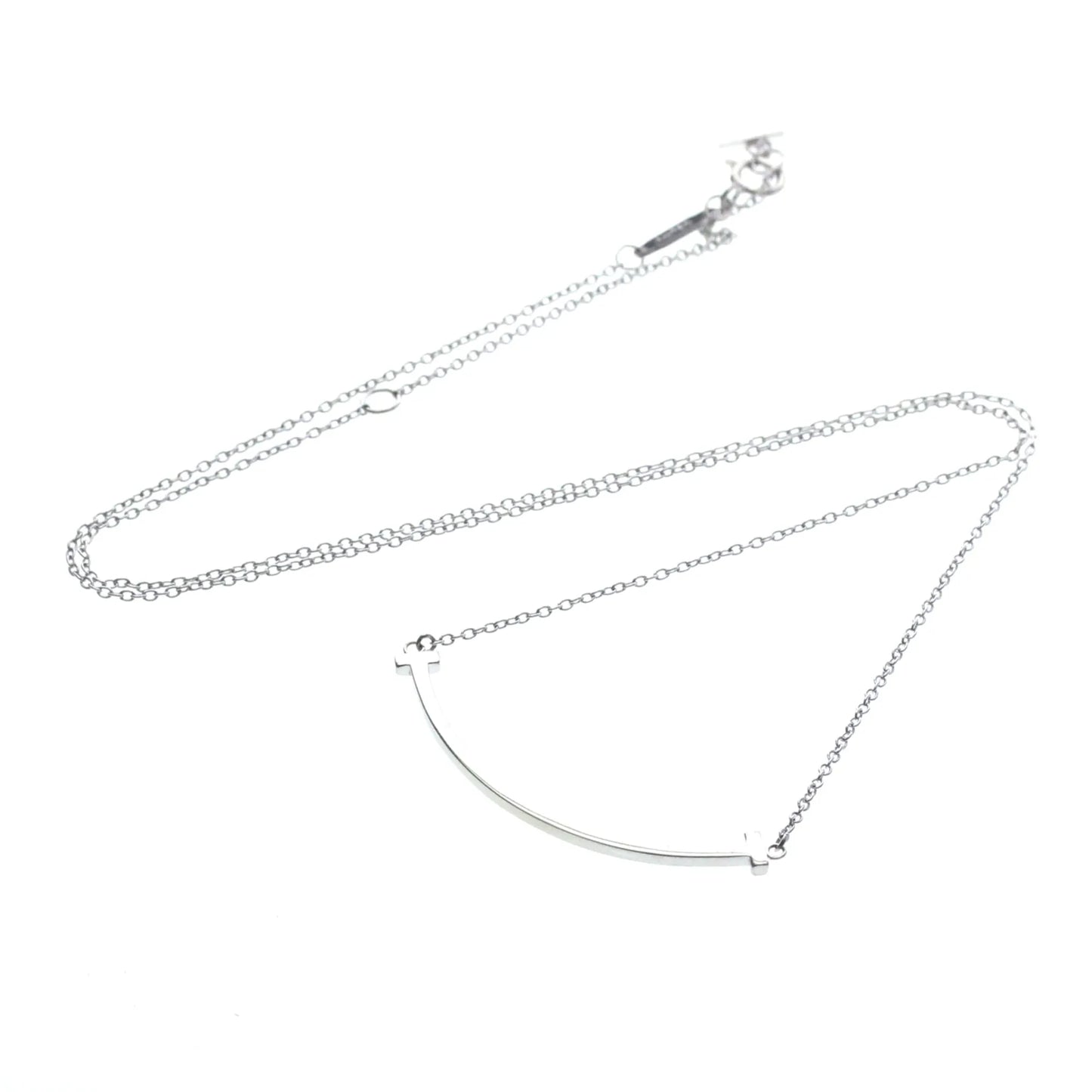 Tiffany & Co. T Smile Pendant 18K White Gold, Silver, White Gold, Necklace