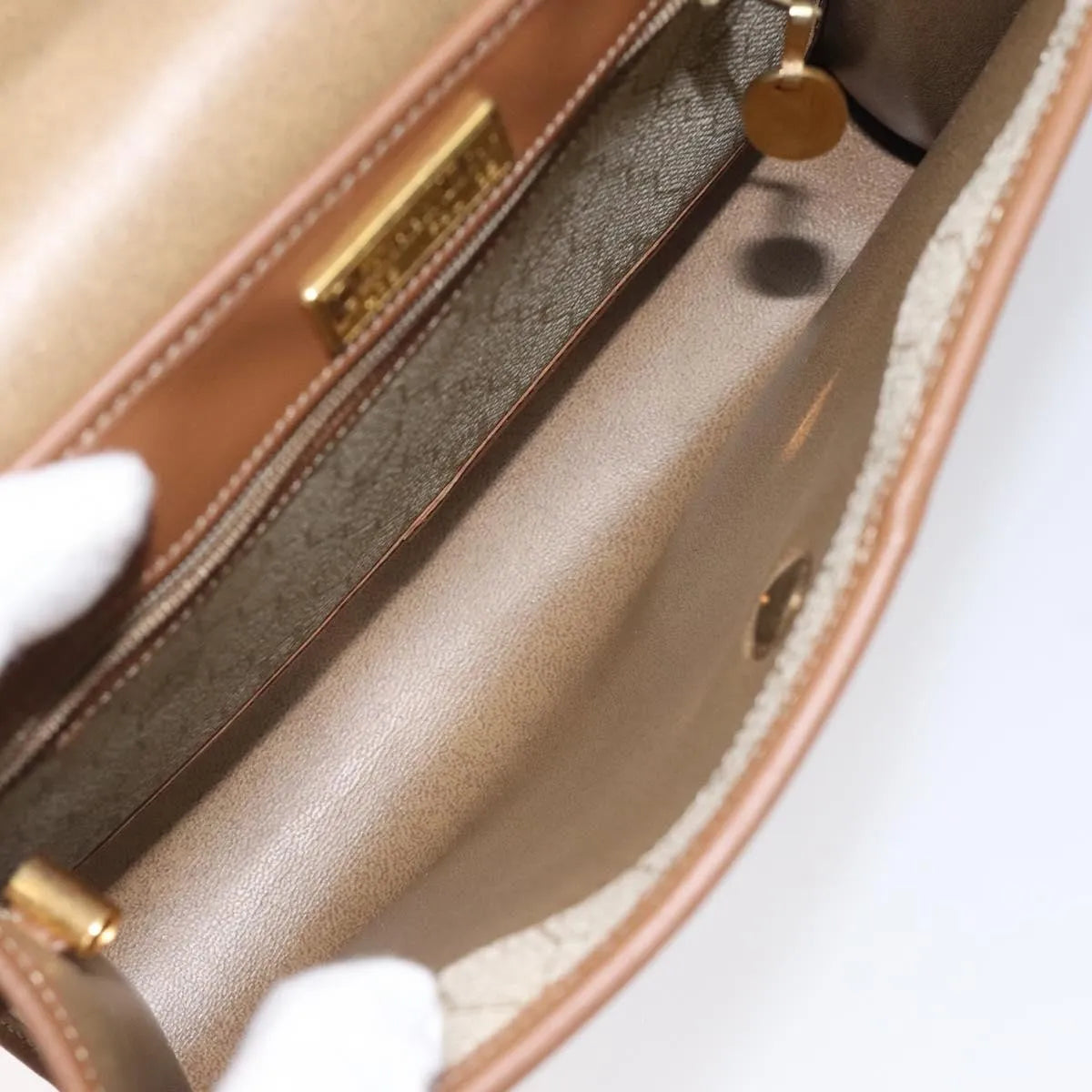 Christian Dior Vintage Honeycomb Flap Canvas and Leather, Beige, PVC, Shoulder Bag