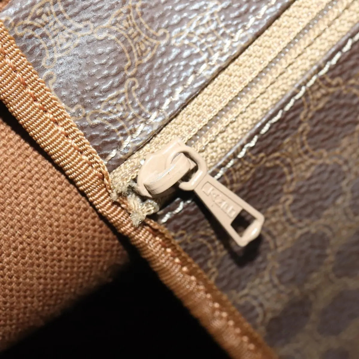 Celine Vintage Macadam Boston Canvas and Leather, Brown, PVC, Handbag
