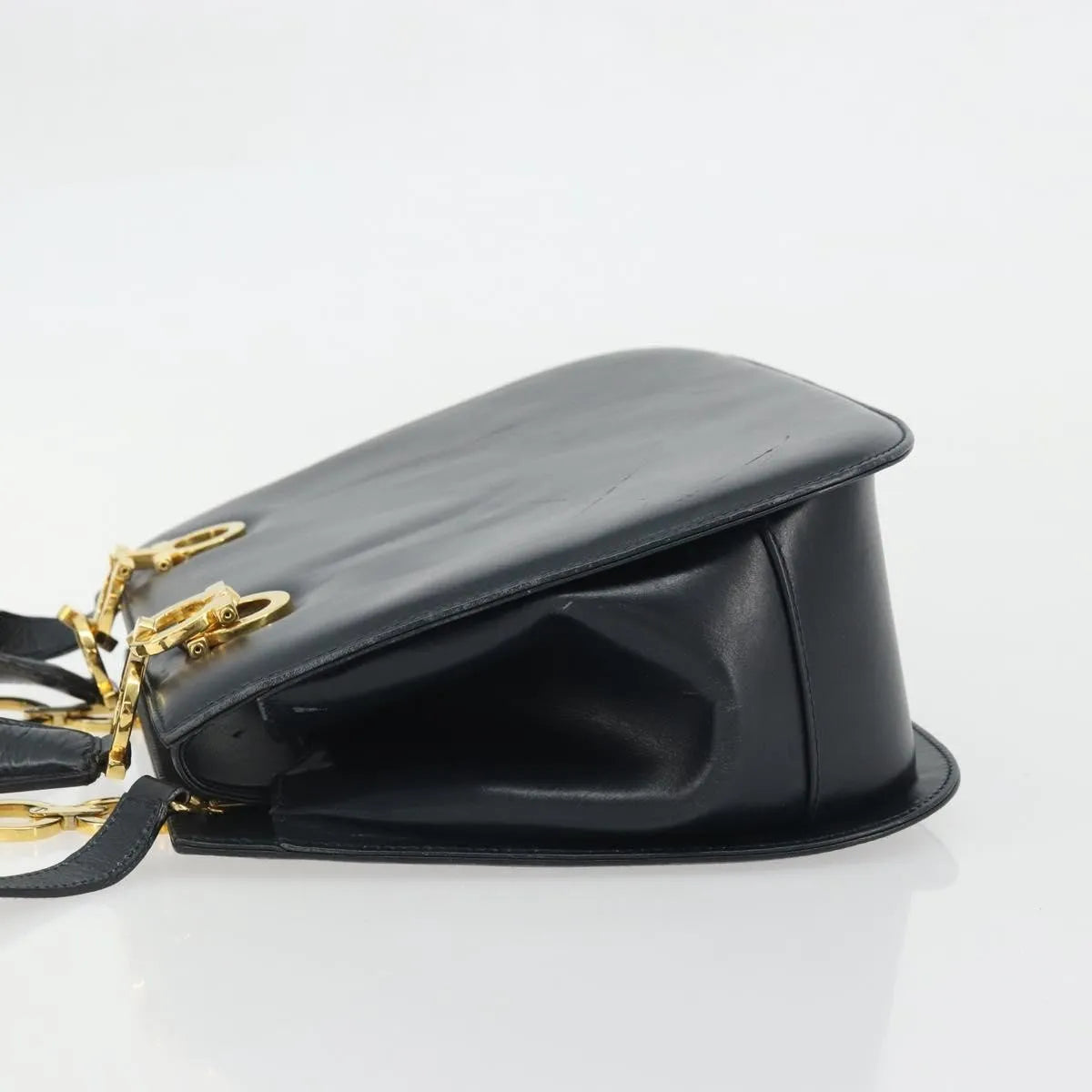 Salvatore Ferragamo Gancini Leather, Navy, Leather, Handbag