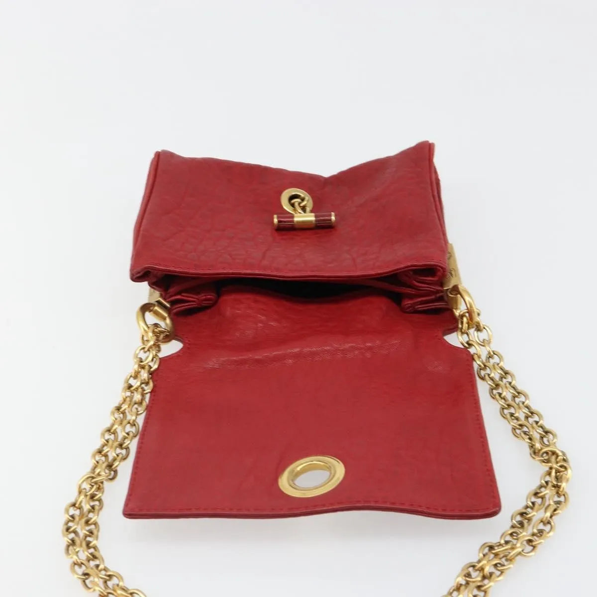 Saint Laurent Chain Leather, Red, Leather, Shoulder Bag