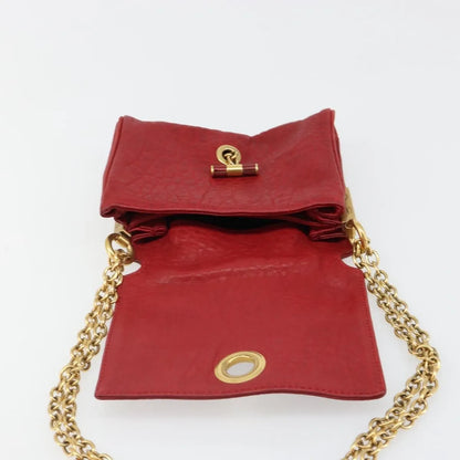 Saint Laurent Chain Leather, Red, Leather, Shoulder Bag