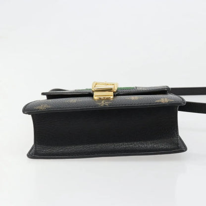 Gucci Sylvie Top Handle Printed Leather, Black, Leather, Handbag