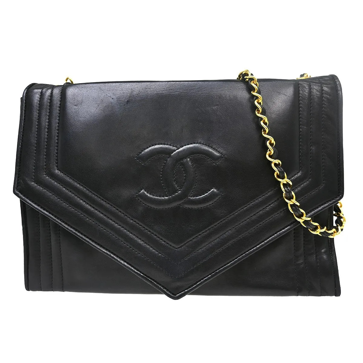 Chanel Vintage CC Envelope Chain Flap Lambskin, Black, Leather, Shoulder Bag
