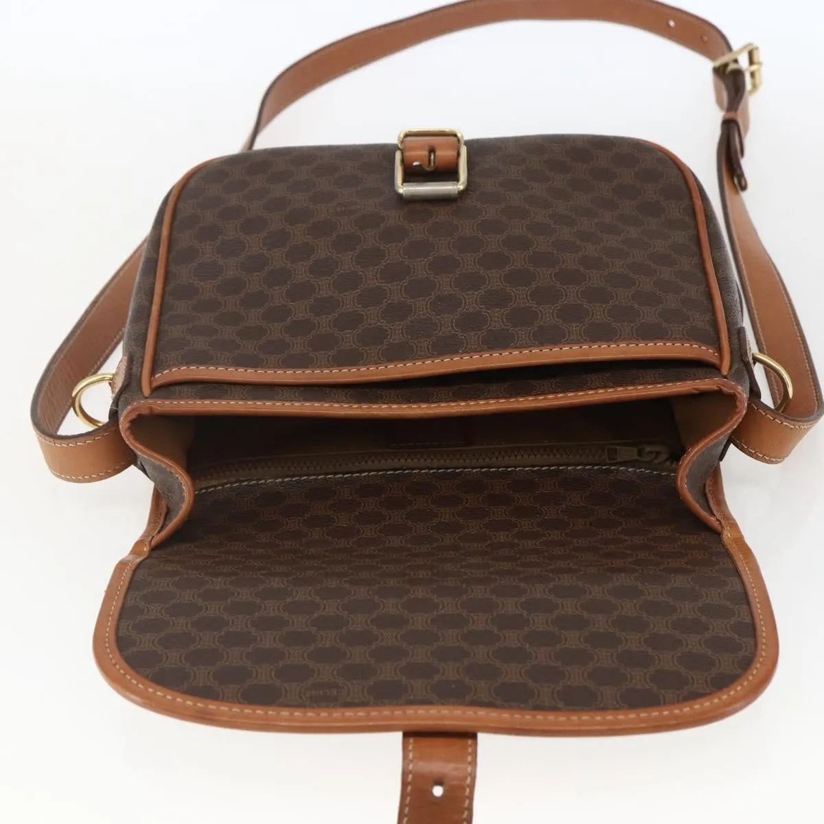 Celine Vintage Macadam Canvas and Leather, Brown, Canvas, Shoulder Bag