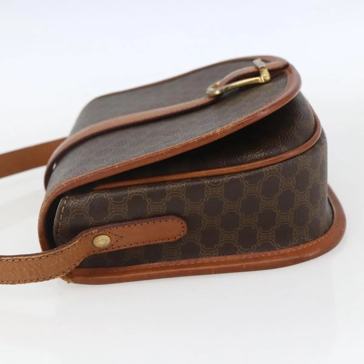 Celine Vintage Macadam Canvas and Leather, Brown, Canvas, Shoulder Bag