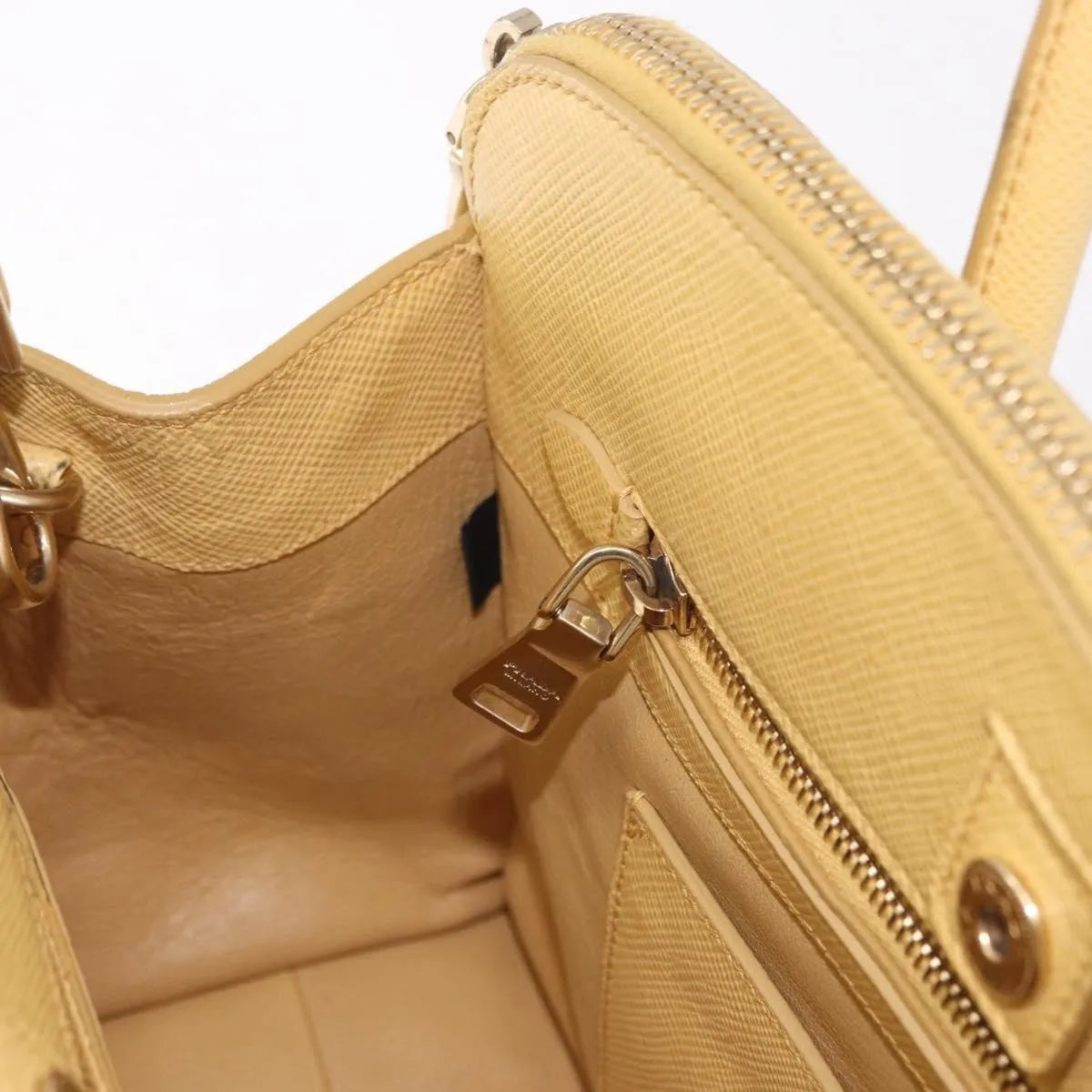 Prada Cuir Frame Double Zip Tote Saffiano Leather, Yellow, Leather, Tote Bag