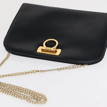 Salvatore Ferragamo Vintage Gancini Chain Leather, Navy, Leather, Shoulder Bag