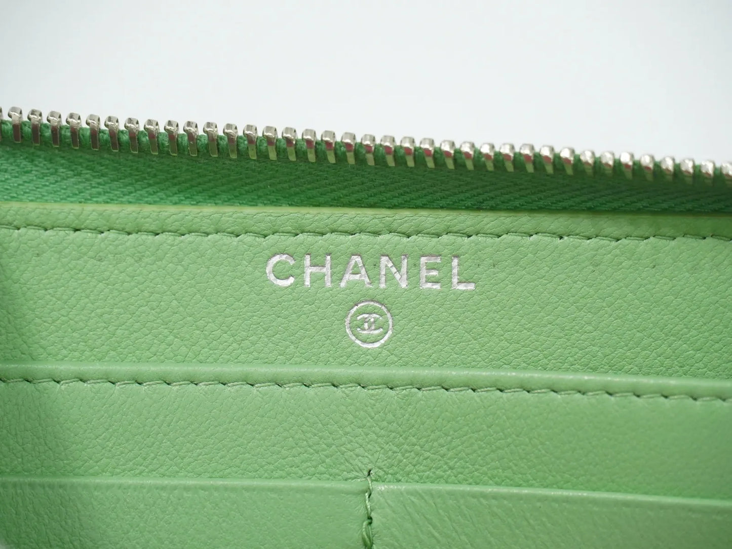 Chanel Wild Stitch Topics Wallet Lambskin, Green, Leather, Wallet