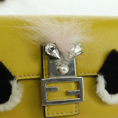 Fendi Monster Baguette Leather and Fur, Yellow, Leather, Handbag