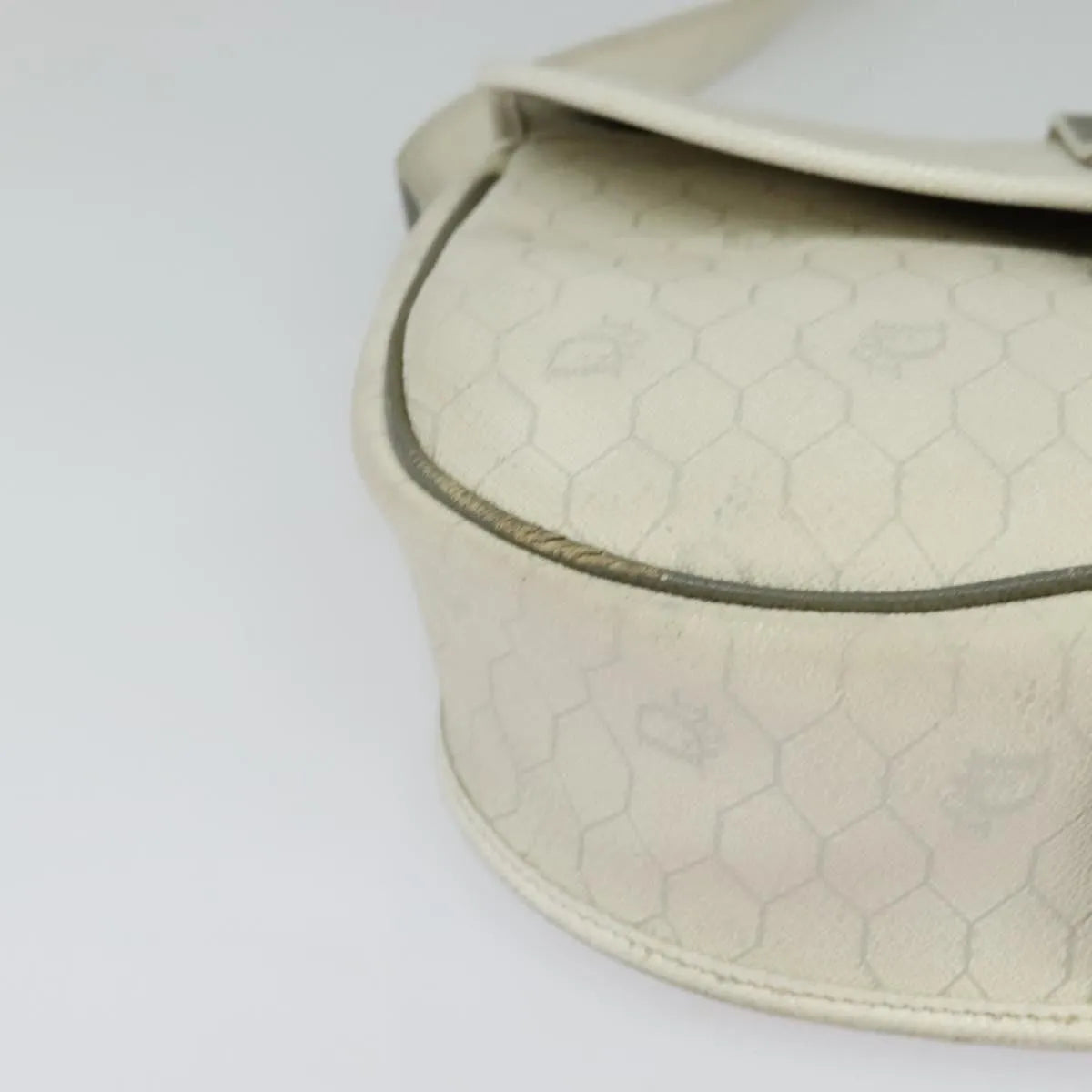 Christian Dior Vintage Honeycomb Flap Canvas and Leather, White, Canvas, Shoulder Bag