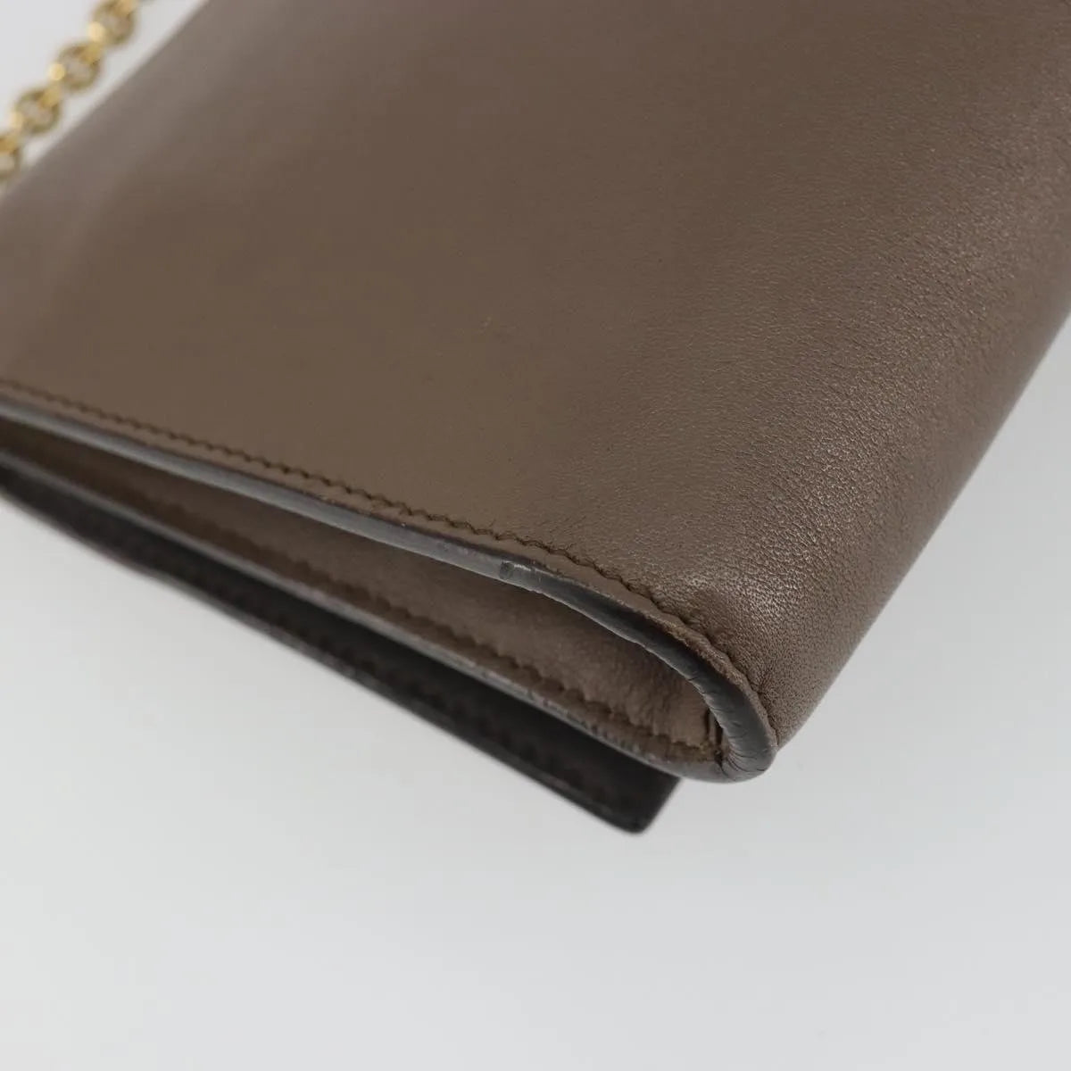 Salvatore Ferragamo Gancini Chain Leather, Gray, Leather, Shoulder Bag