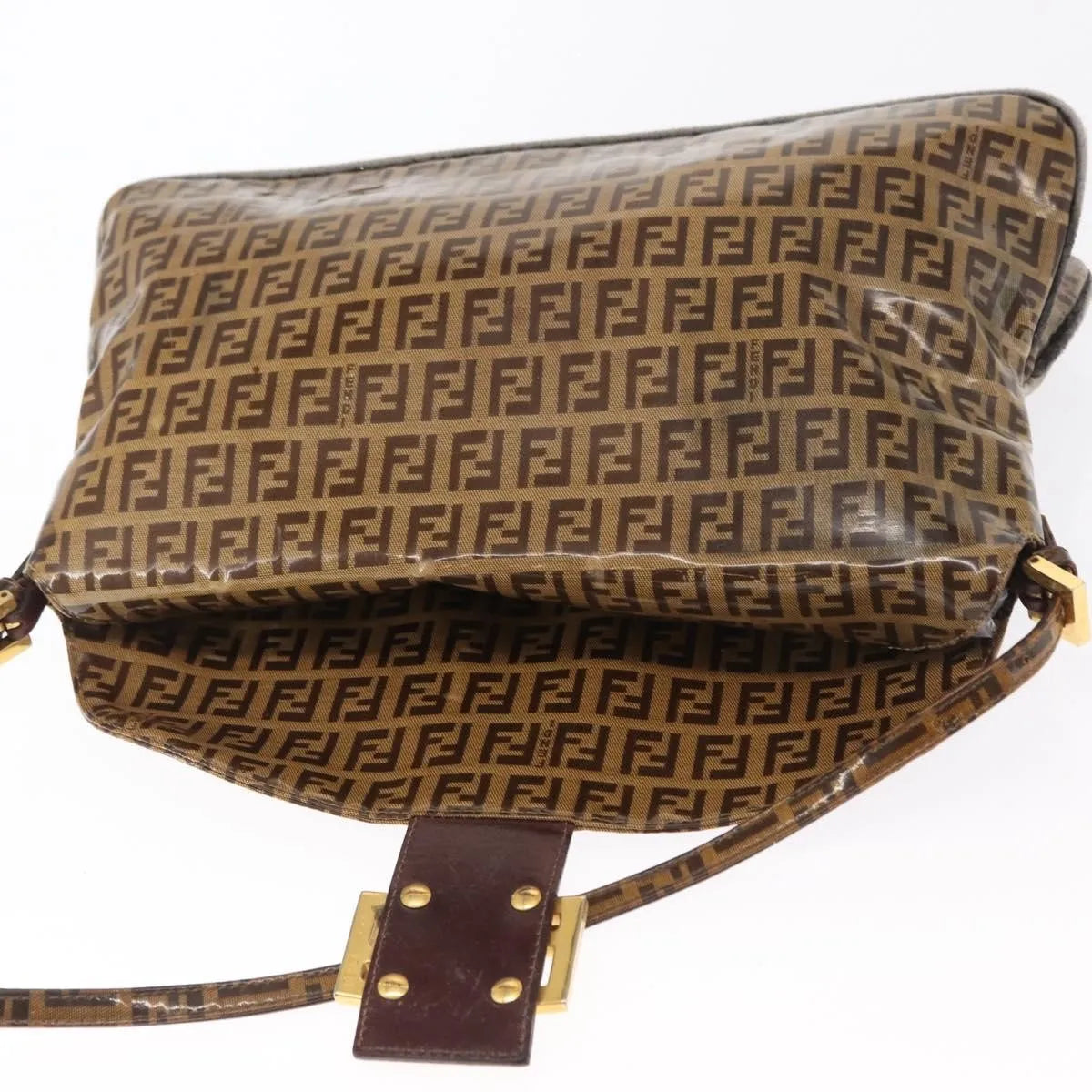 Fendi Mamma baguette Cuir verni, Brown, PVC, Shoulder Bag