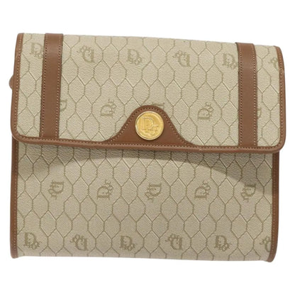 Christian Dior Vintage Honeycomb Flap Canvas and Leather, Beige, PVC, Shoulder Bag