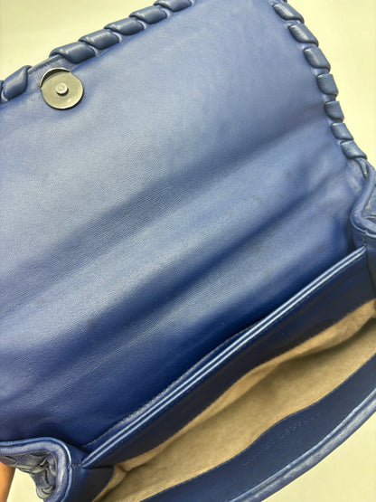 Bottega Veneta Olimpia Intrecciato Microstuds Lambskin, Blue, Leather, Handbag
