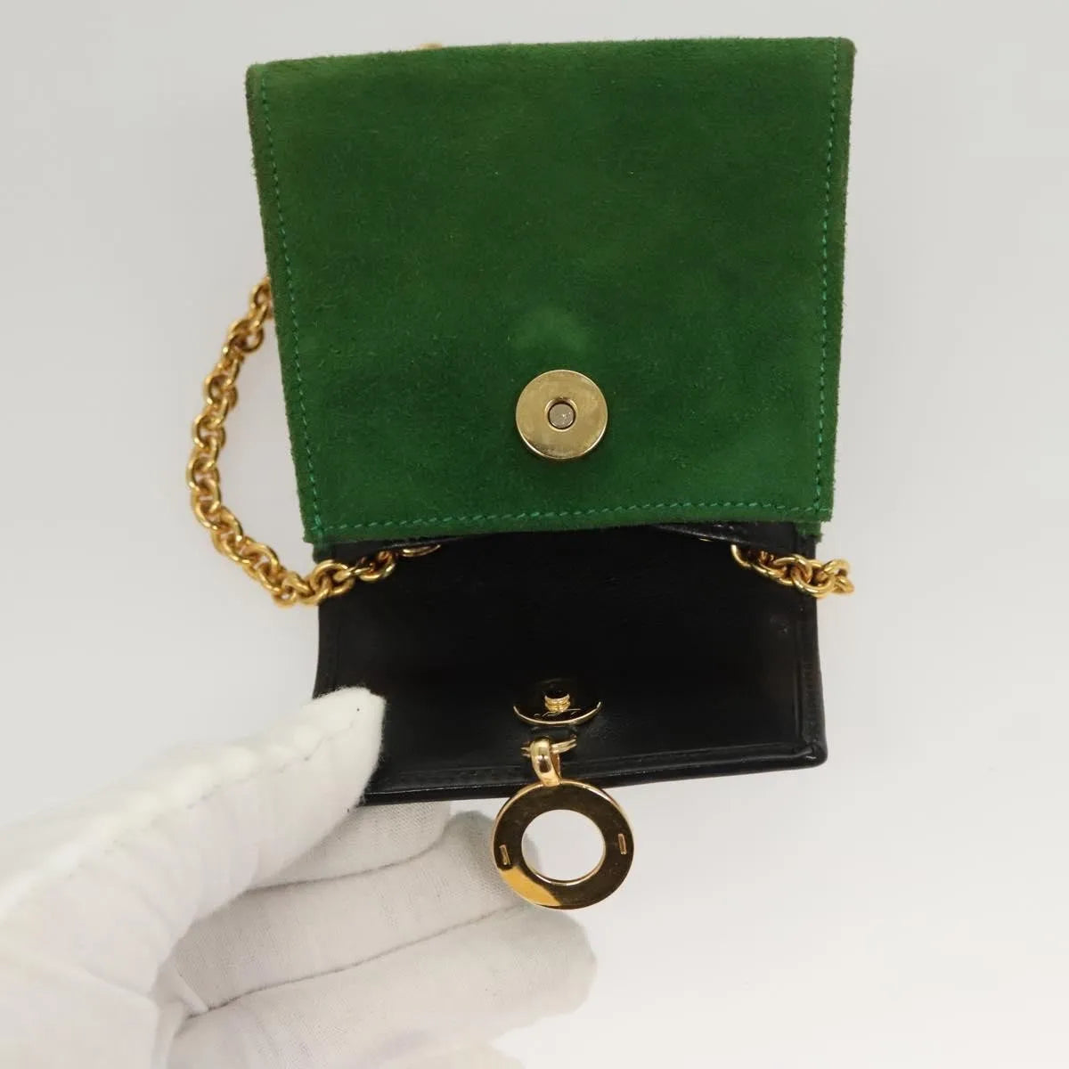 Celine Circle Logo Suede, Green, Suede, Clutch